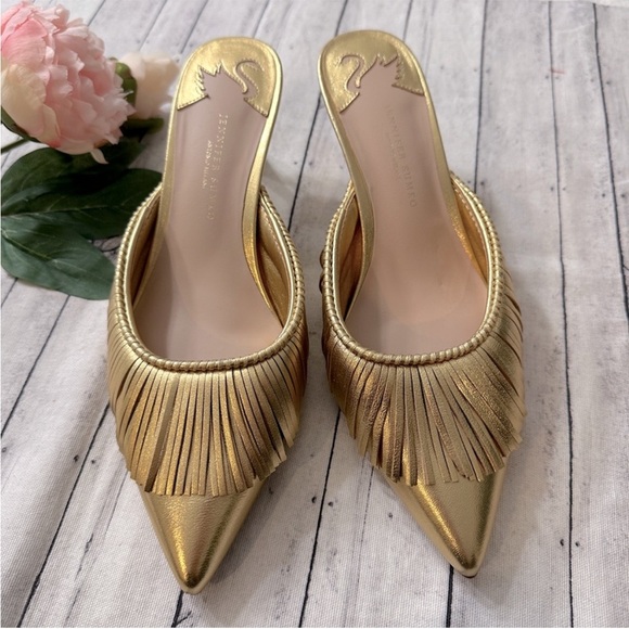 Antonio Melani x Jennifer Sumko Mimi Metallic Leather Fringe Dress Mules - Picture 5 of 9